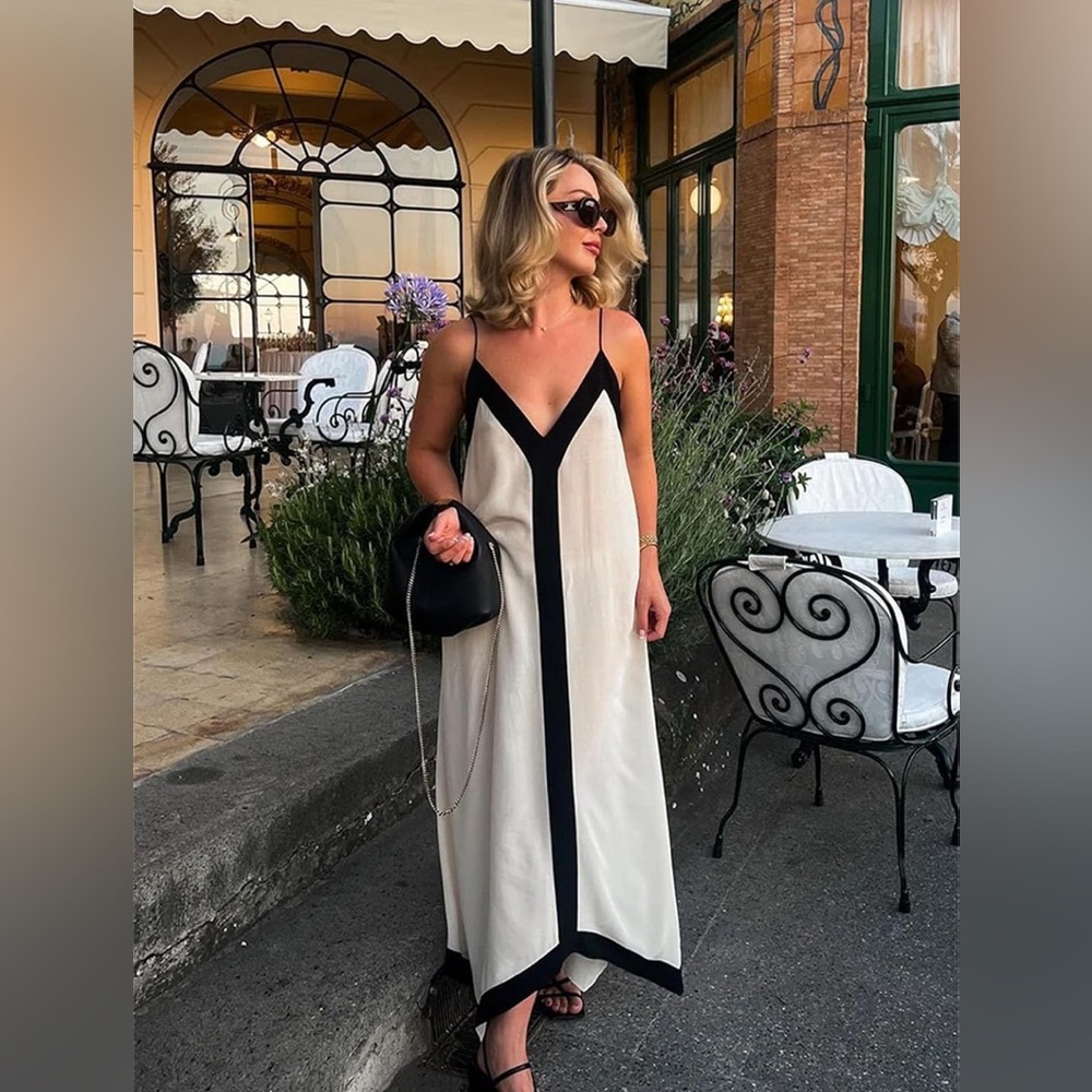 Massimo Dutti Elegant Black and White Maxi Dress